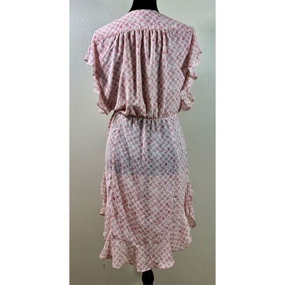 NWOT Feather & Bone by Anthropologie Flutter Sleeve Pink & Cream Wrap Dress S - Picture 4 of 10